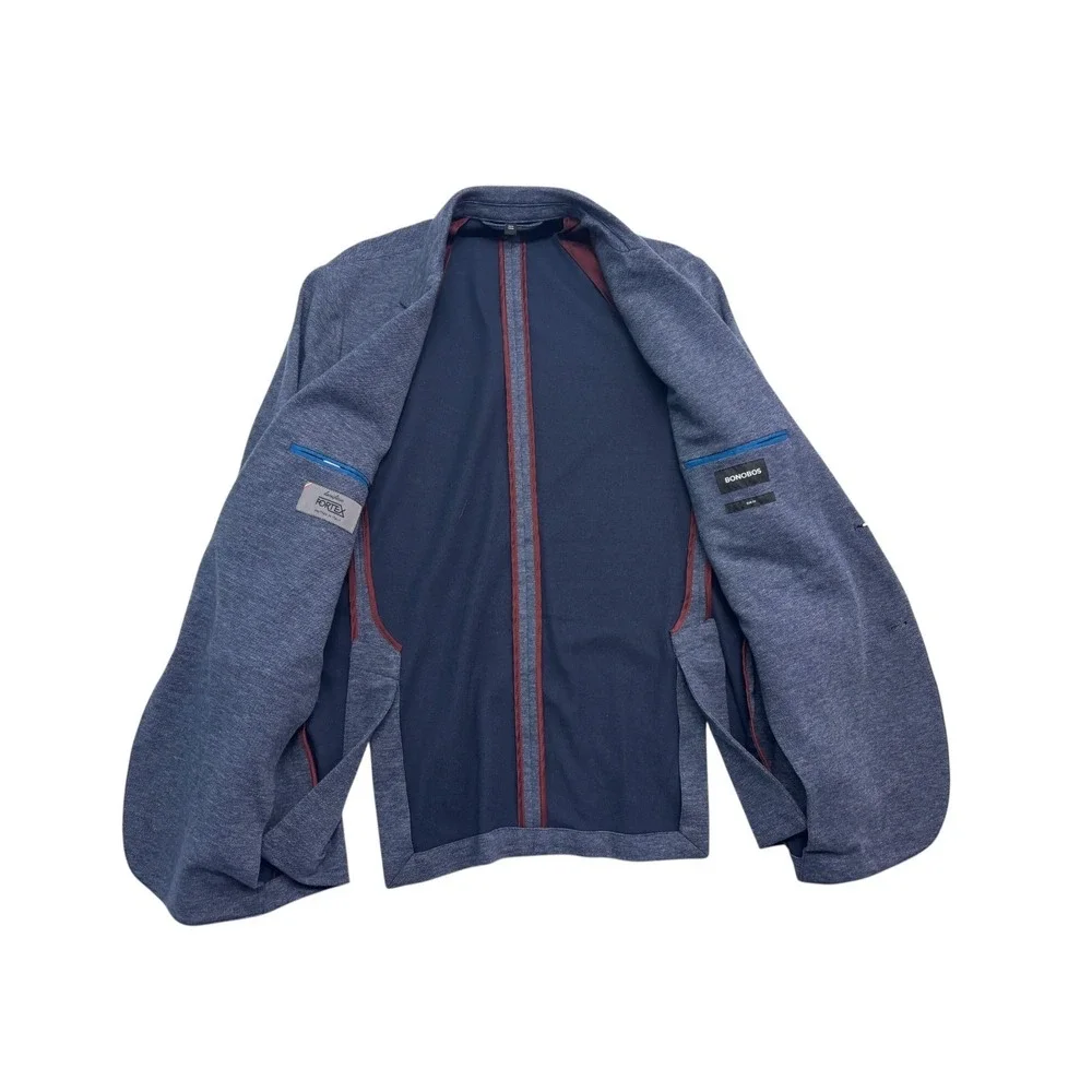 Bonobos 44R Navy Blue Chambray Unstructured Cotton Blazer Jacket Sport Coat Slim